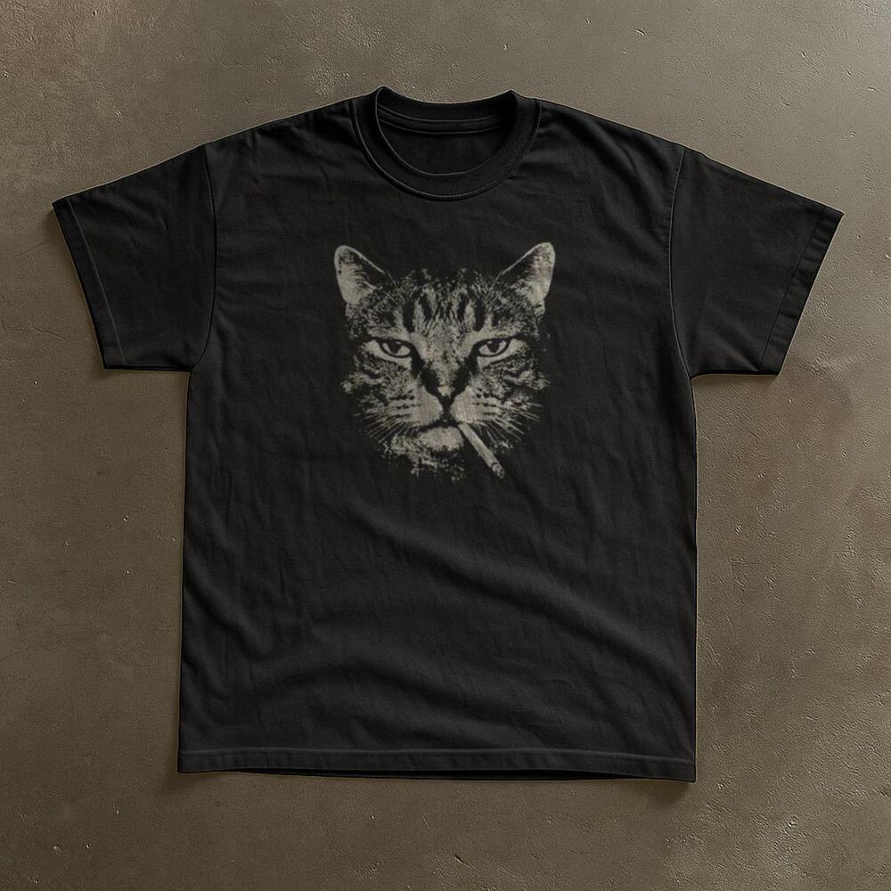 Gildan Smoking Cat Portrait  Graphic T-Shirt